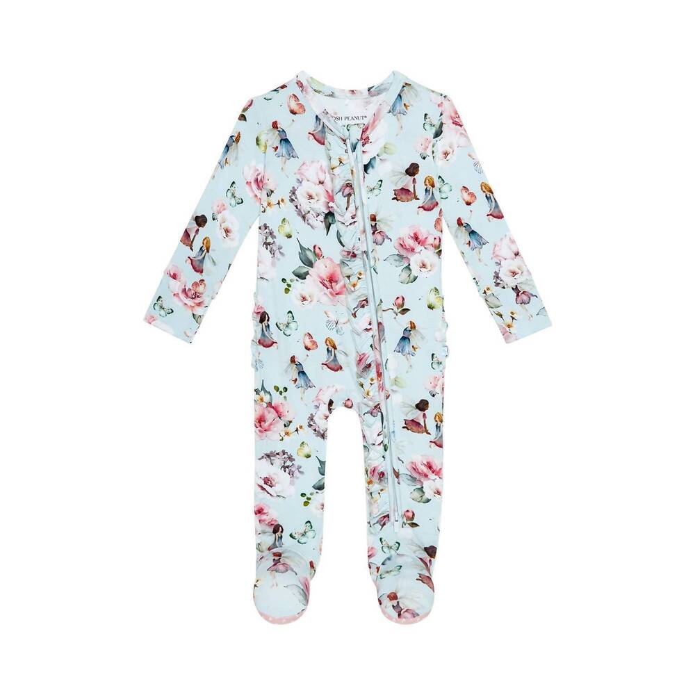 NEW POSH PEANUT baby girls ruffled zippered footie in melinda